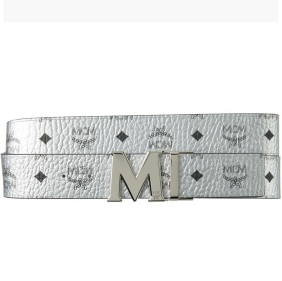 Brand New with Tags MCM Claus Reversible Metallic Silver Belt - Picture 6 of 10